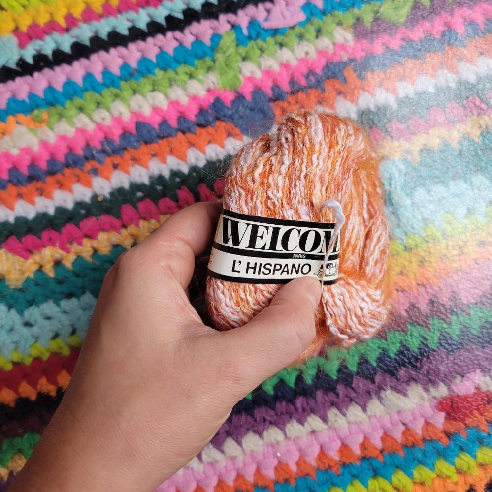 ❤️🩷❤️ Vintage Welcomme yarn Paris France mohair cotton L' Hispano orange white - Picture 2 of 5